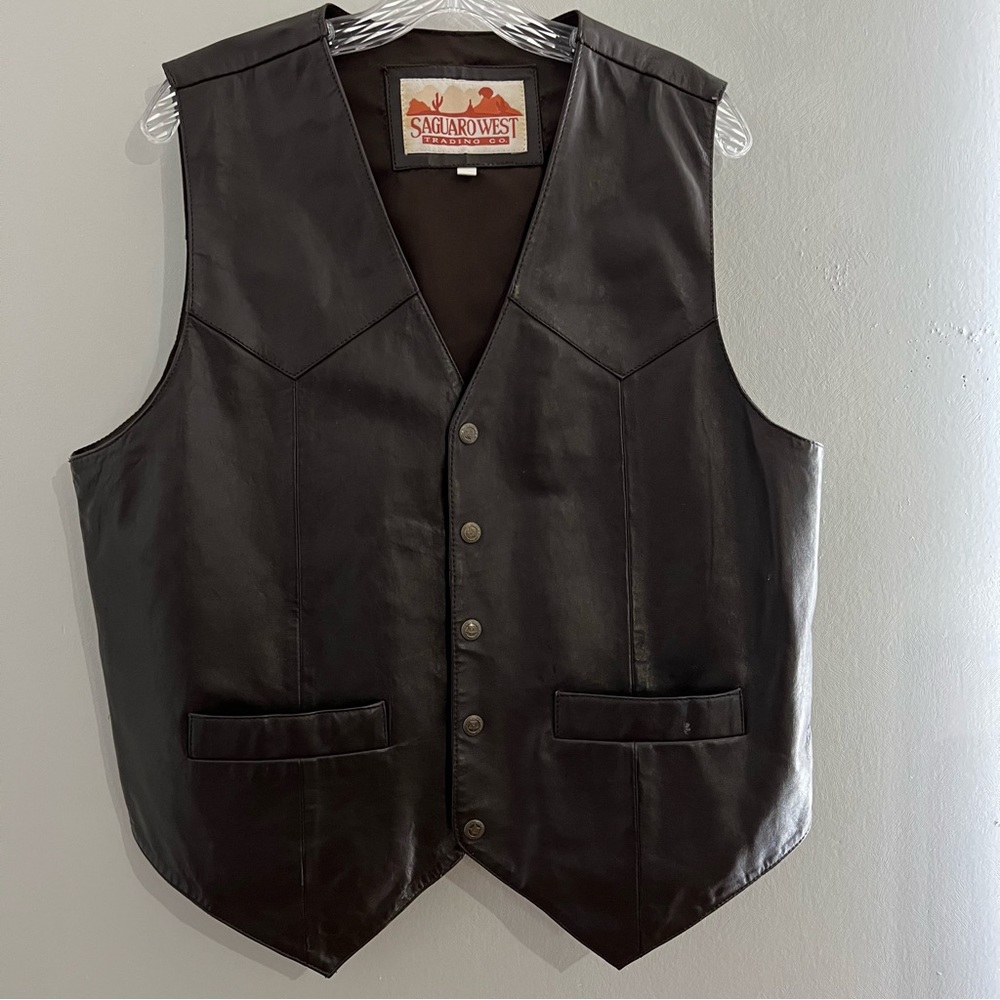 Saguaro West Trading Company Leather Snap Down Vest | Men’s Size Large
